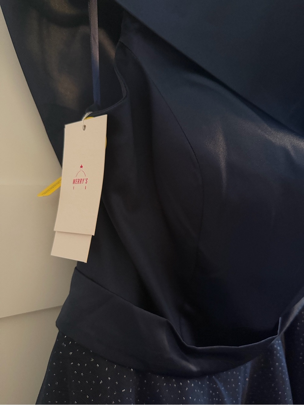NWT Modern Tea-length A-Line Off-the-shoulder Satin Tulle Formal Dress. Navy 12 - Picture 4 of 10